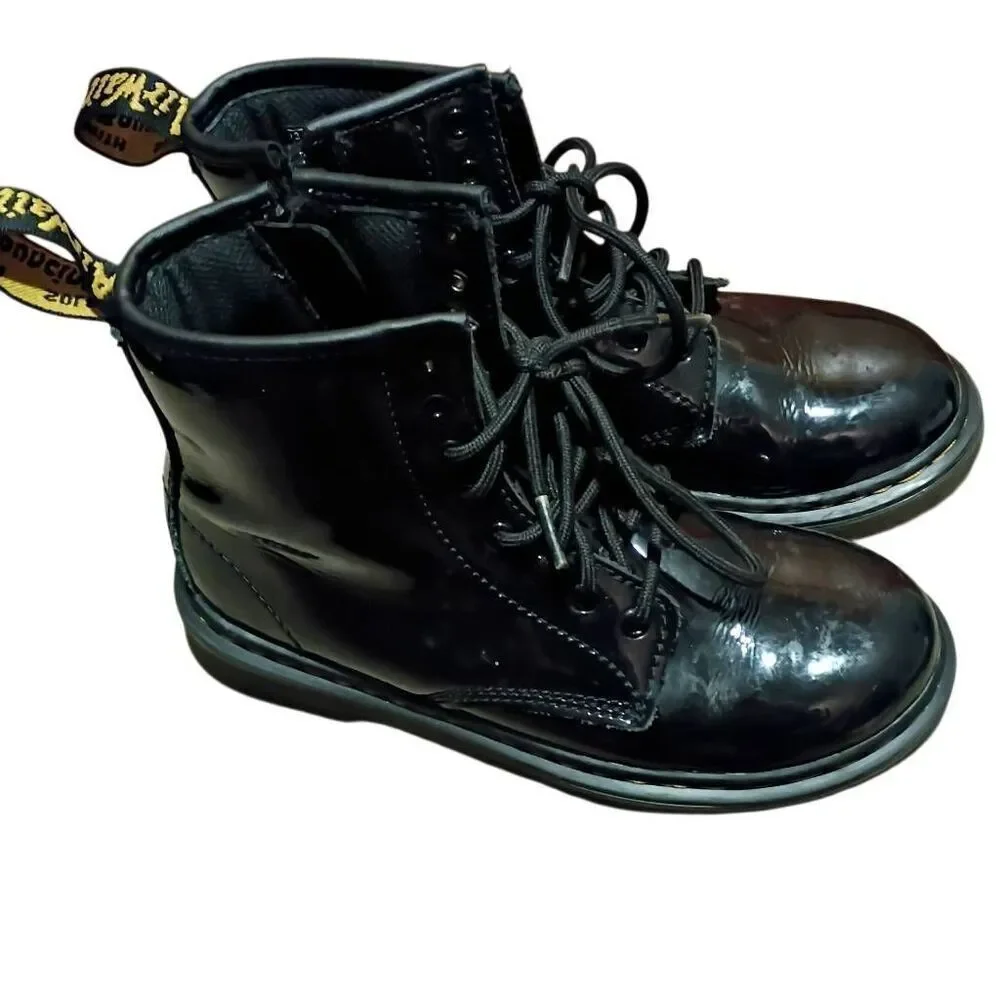 Dr. Martens Shiny Black Kids Boots Size 1 Zip Sides